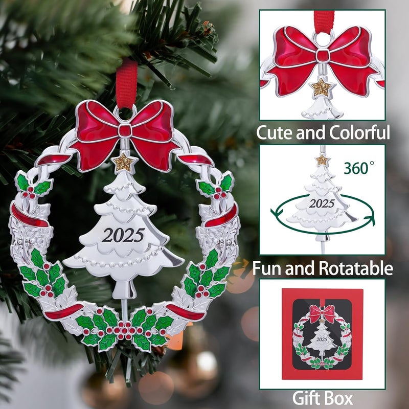 K-MLICE Christmas Ornaments, Metal Christmas Tree Ornaments Dated 2025 Silver Rotatable Funny Christmas Ornaments Decorative Keepsake Tree Decoration - Image 3